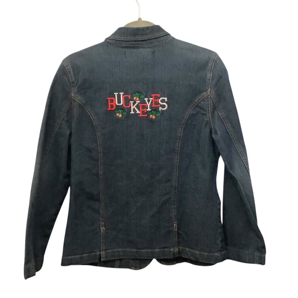 Ohio State Buckeyes Embroidered Denim Blazer Jacket‎ L Cotton Blend Long Sleeve